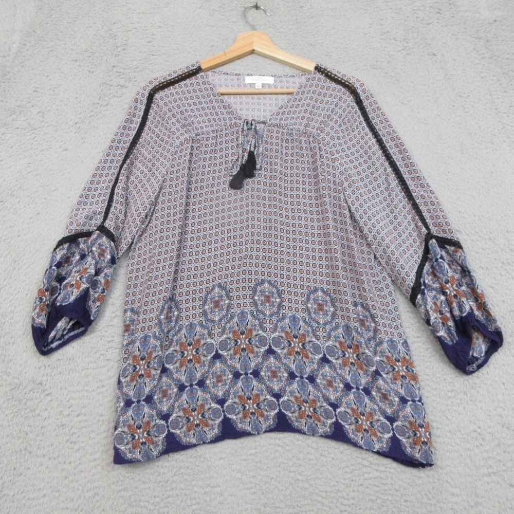 New Directions Boho Shirt Women L Blue Y2K Fairycore Festival Flowy Coastal Girl